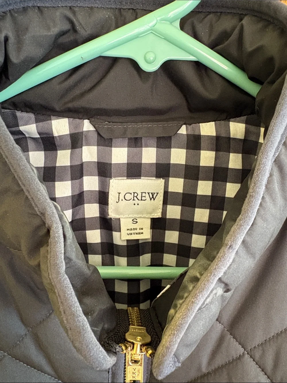J. Crew Quilted Black womens Vest with Gingham Lining